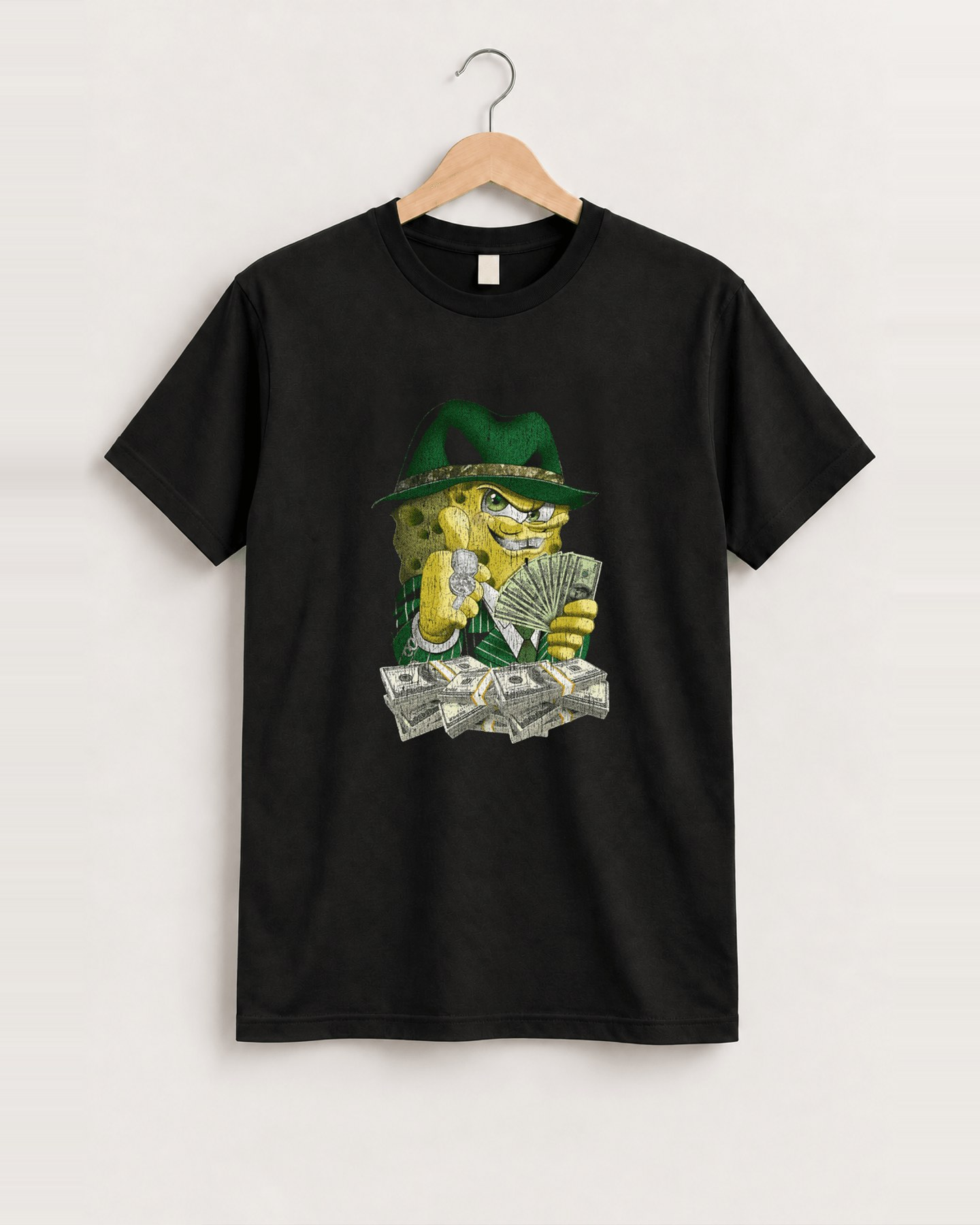 Spongebob gettin' money black tee front