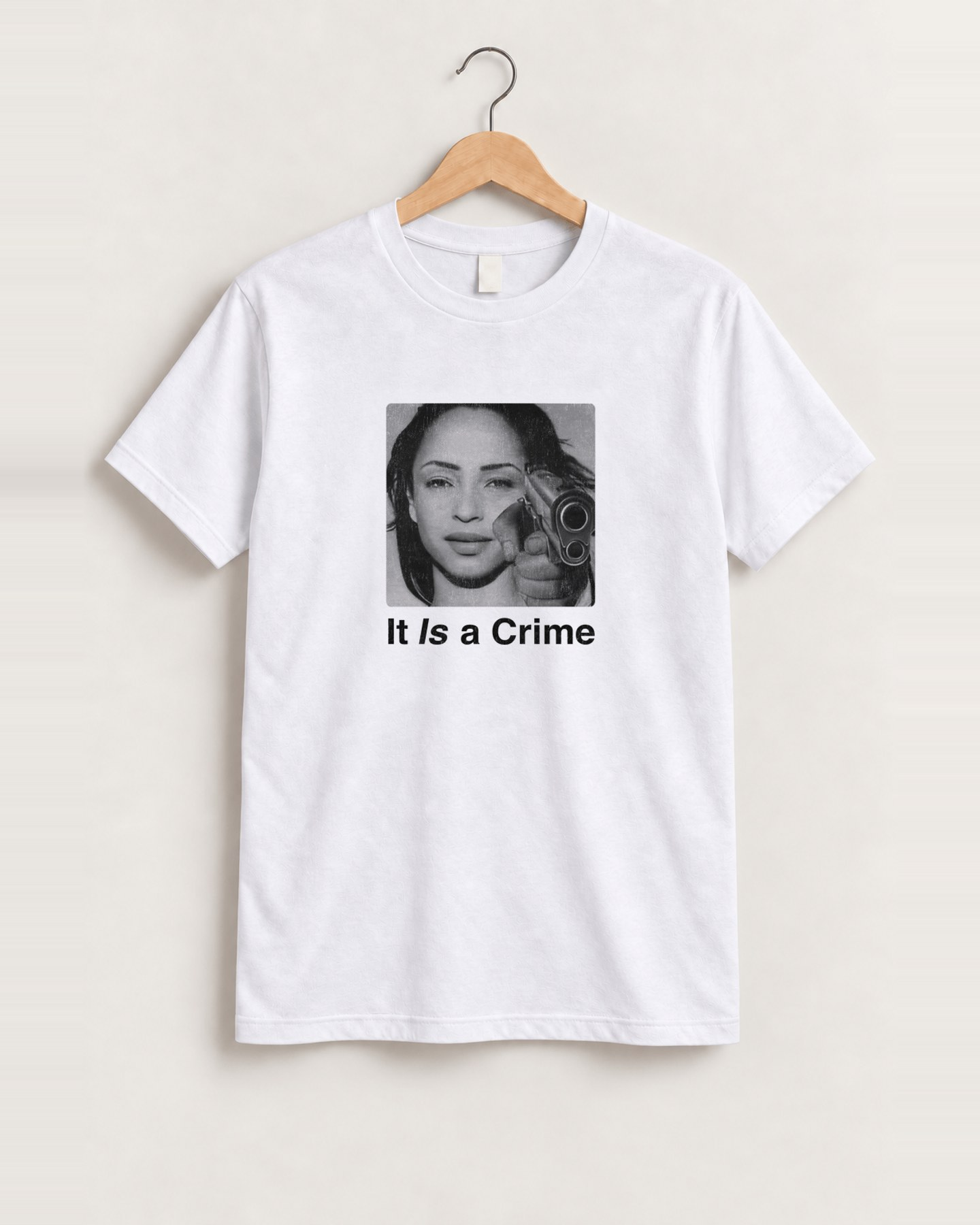 90s sade parody it is a crime white tee front