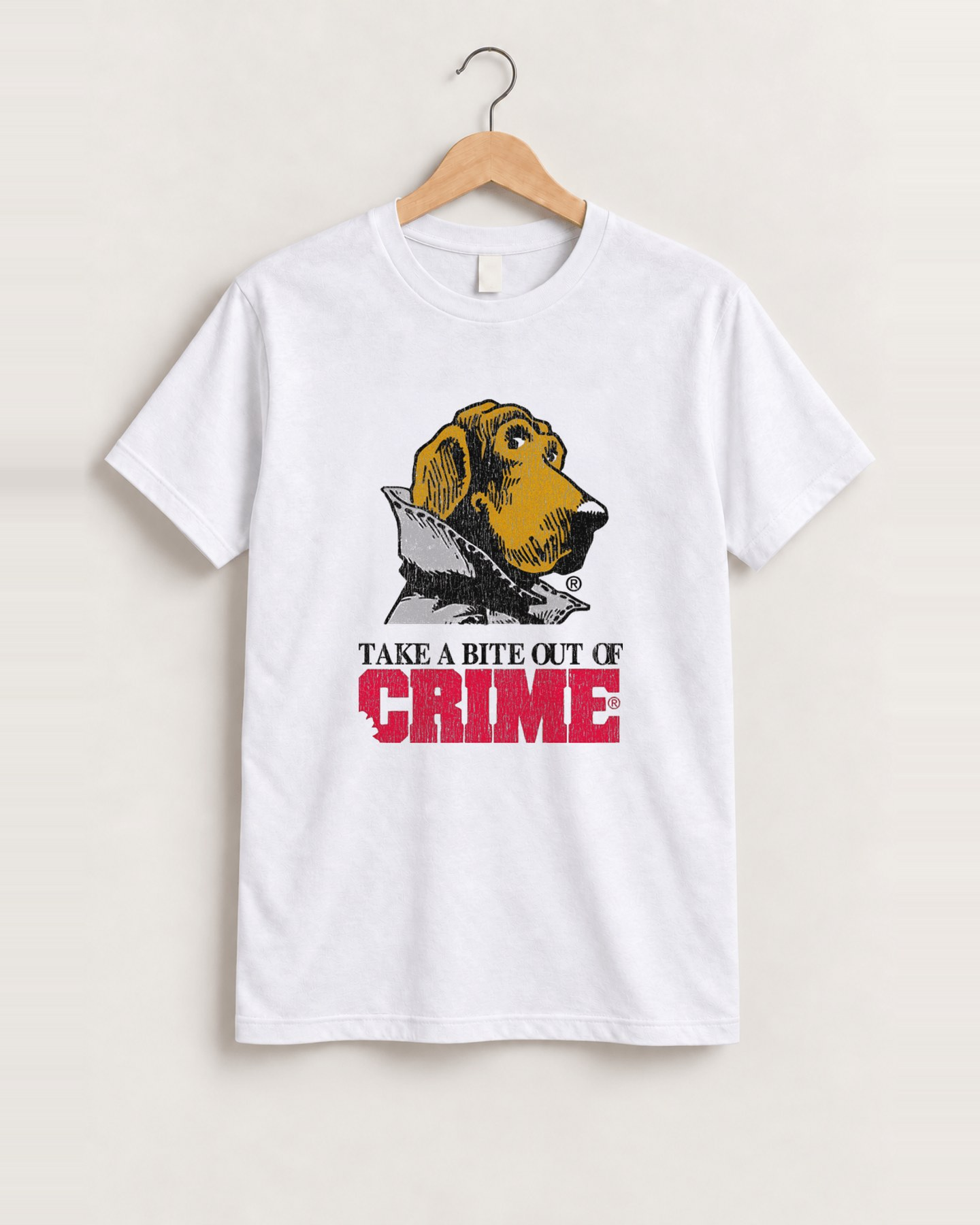 Mcgruff take a bite out of crime vintage white t-shirt front