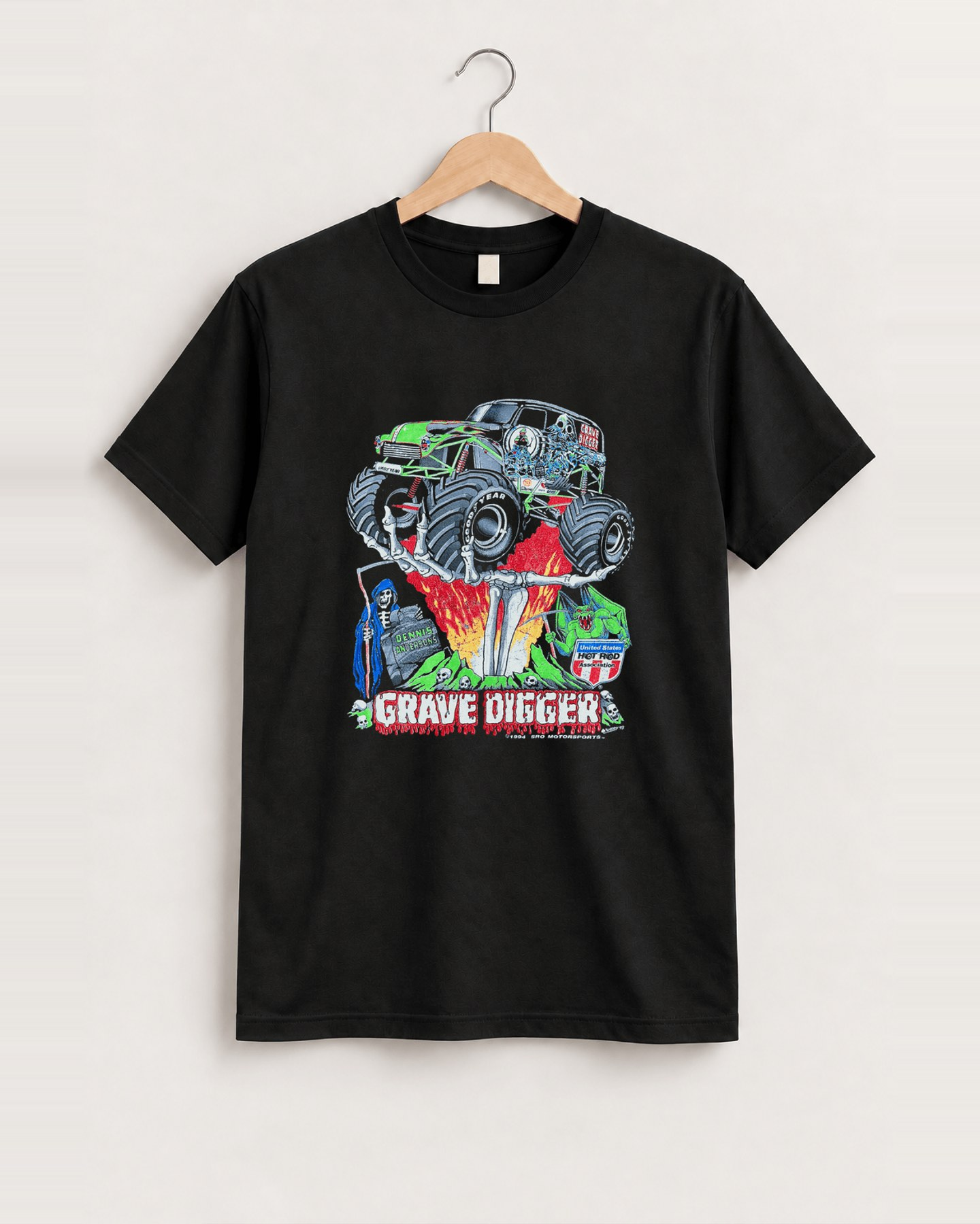 1994 Grave digger black tee front