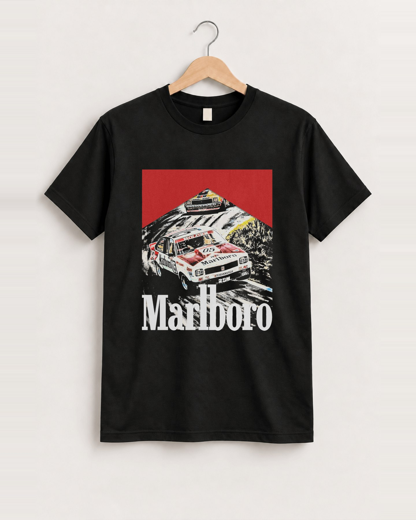 Rally racing vintage black t-shirt front