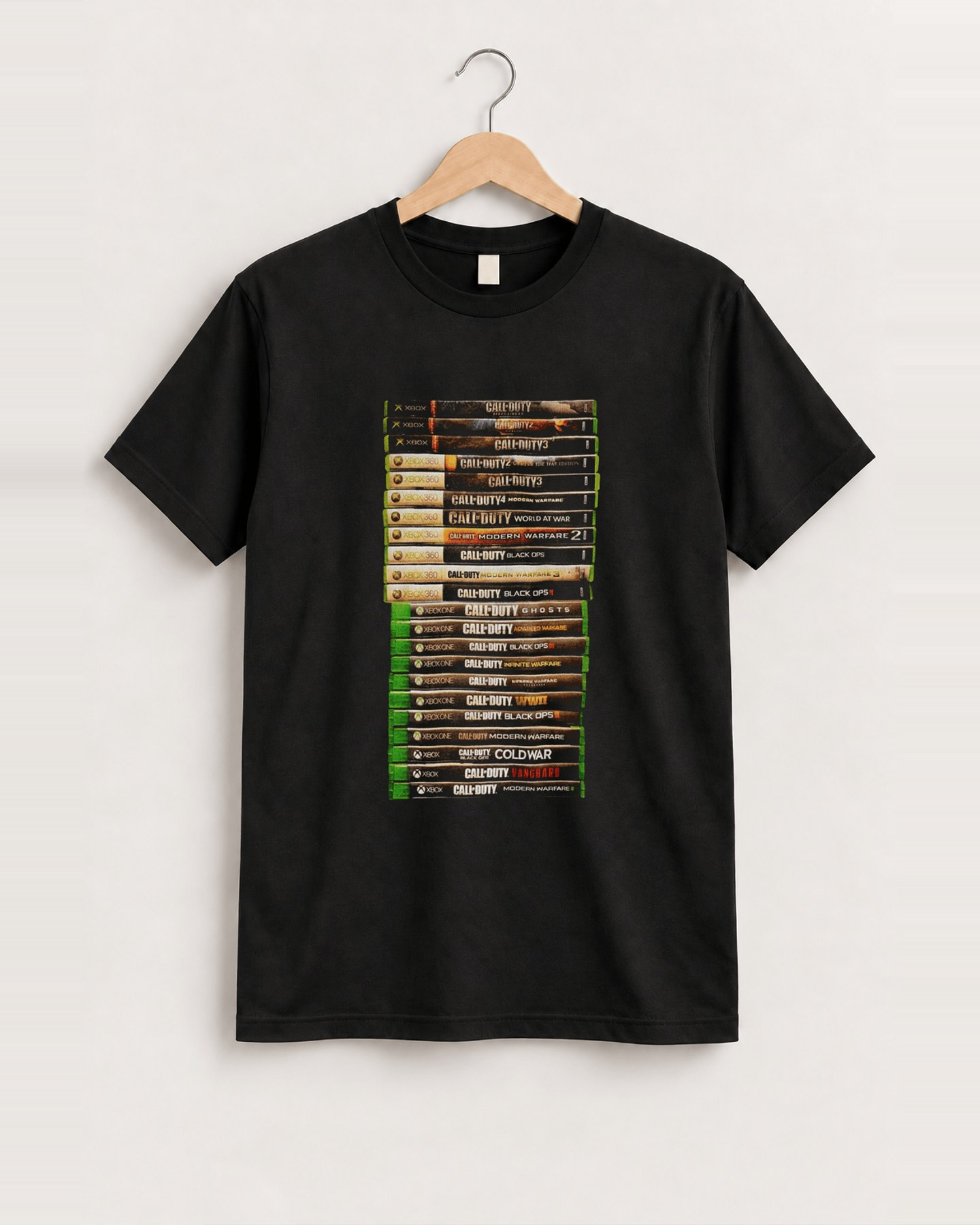 Call of duty game stack black tee front