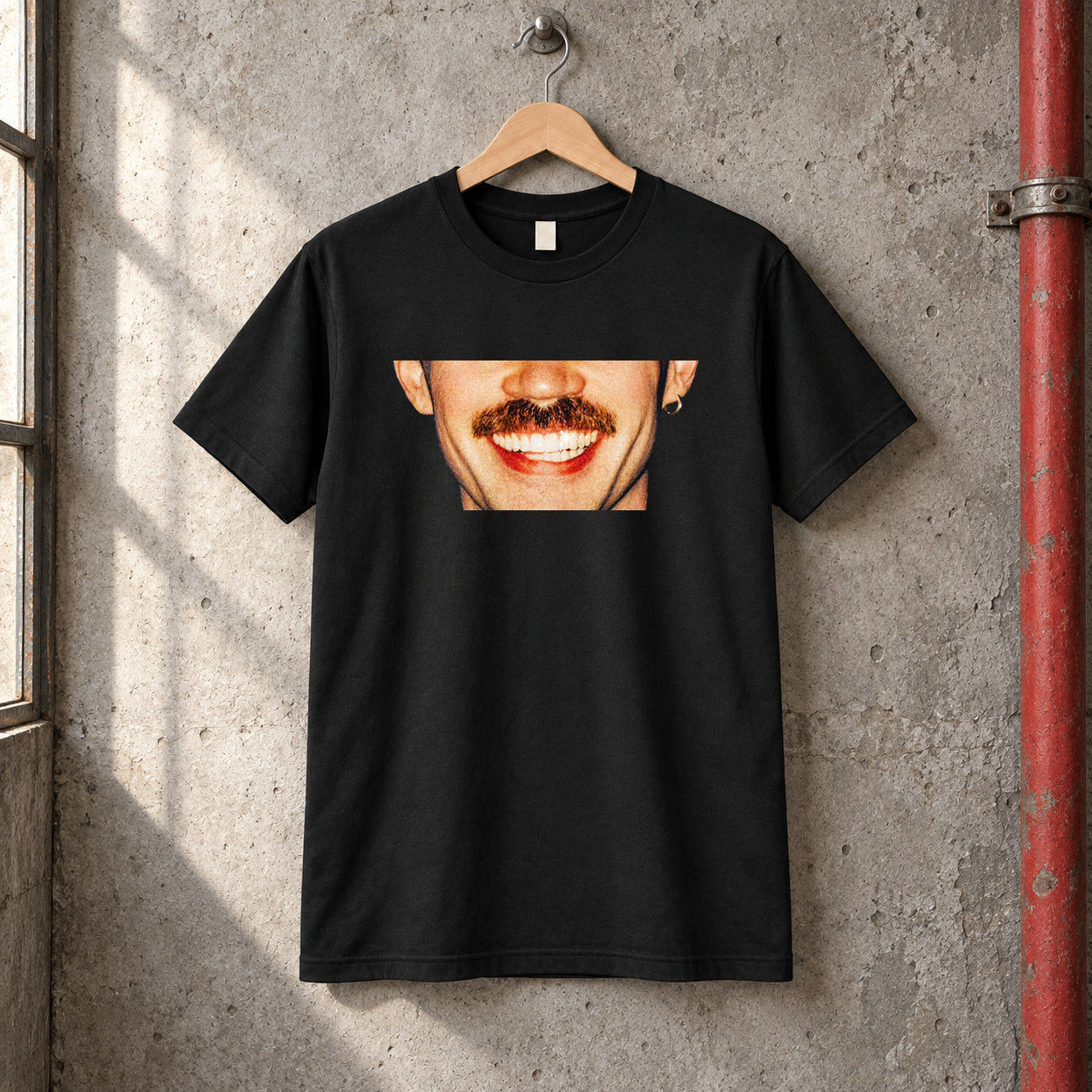 Dom dolla 'smile' black t-shirt — black tee, front print, garage setting