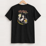1991 Elvira 'fright light' vintage beer black cut-off tee back
