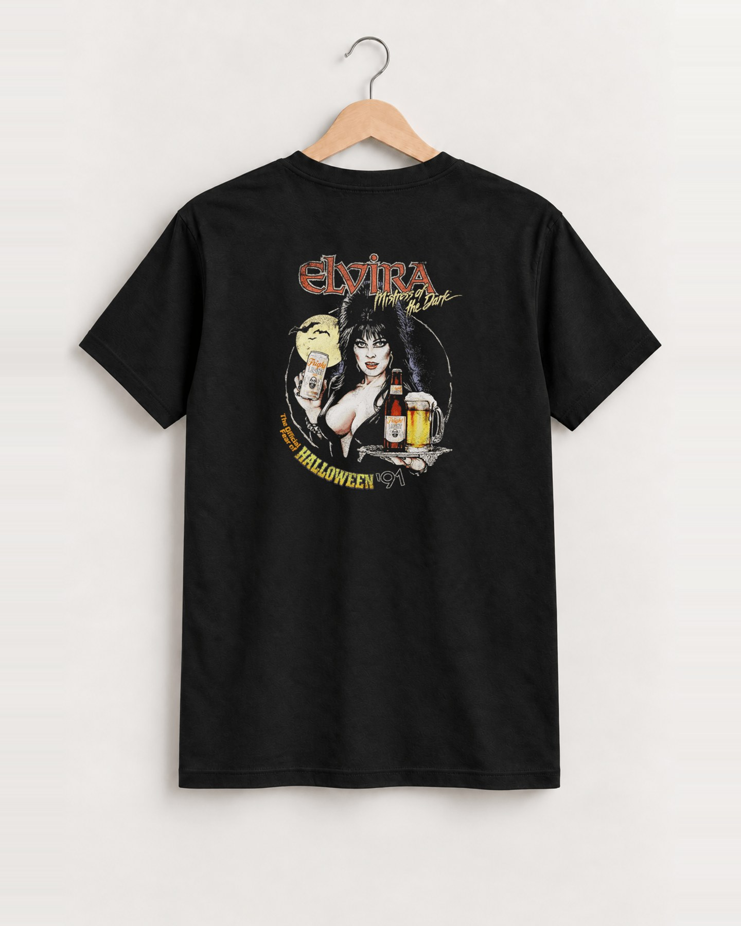 1991 Elvira 'fright light' vintage beer black cut-off tee back