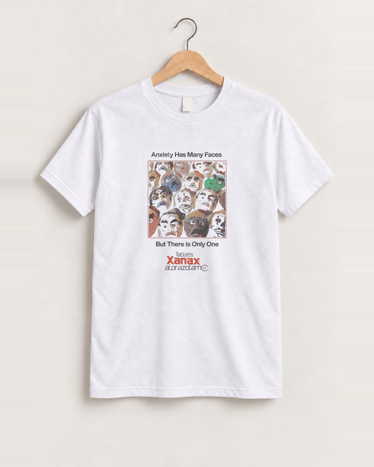 Anxiety has many faces white cut-off t-shirt front