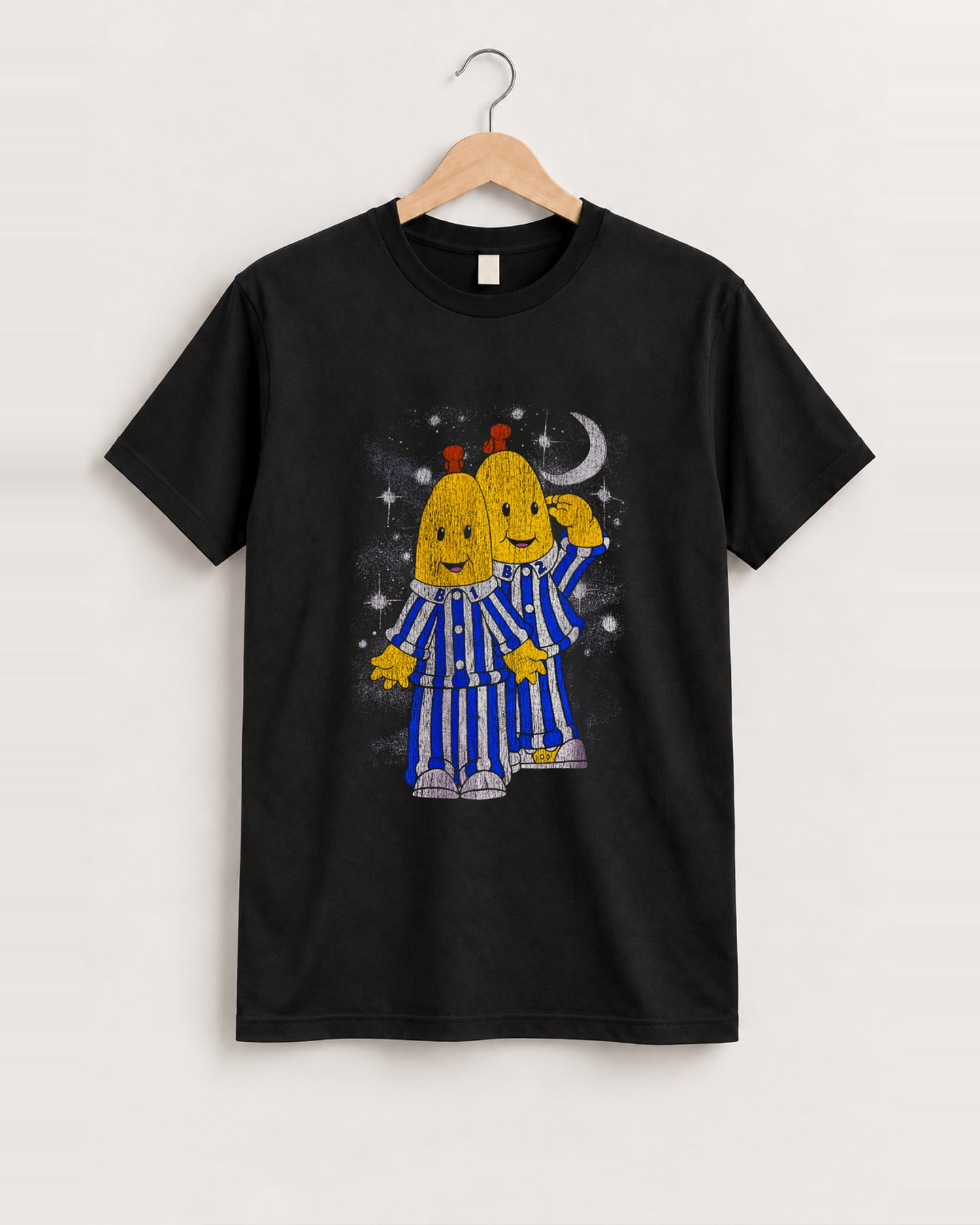90's bananas in pyjamas black tee front