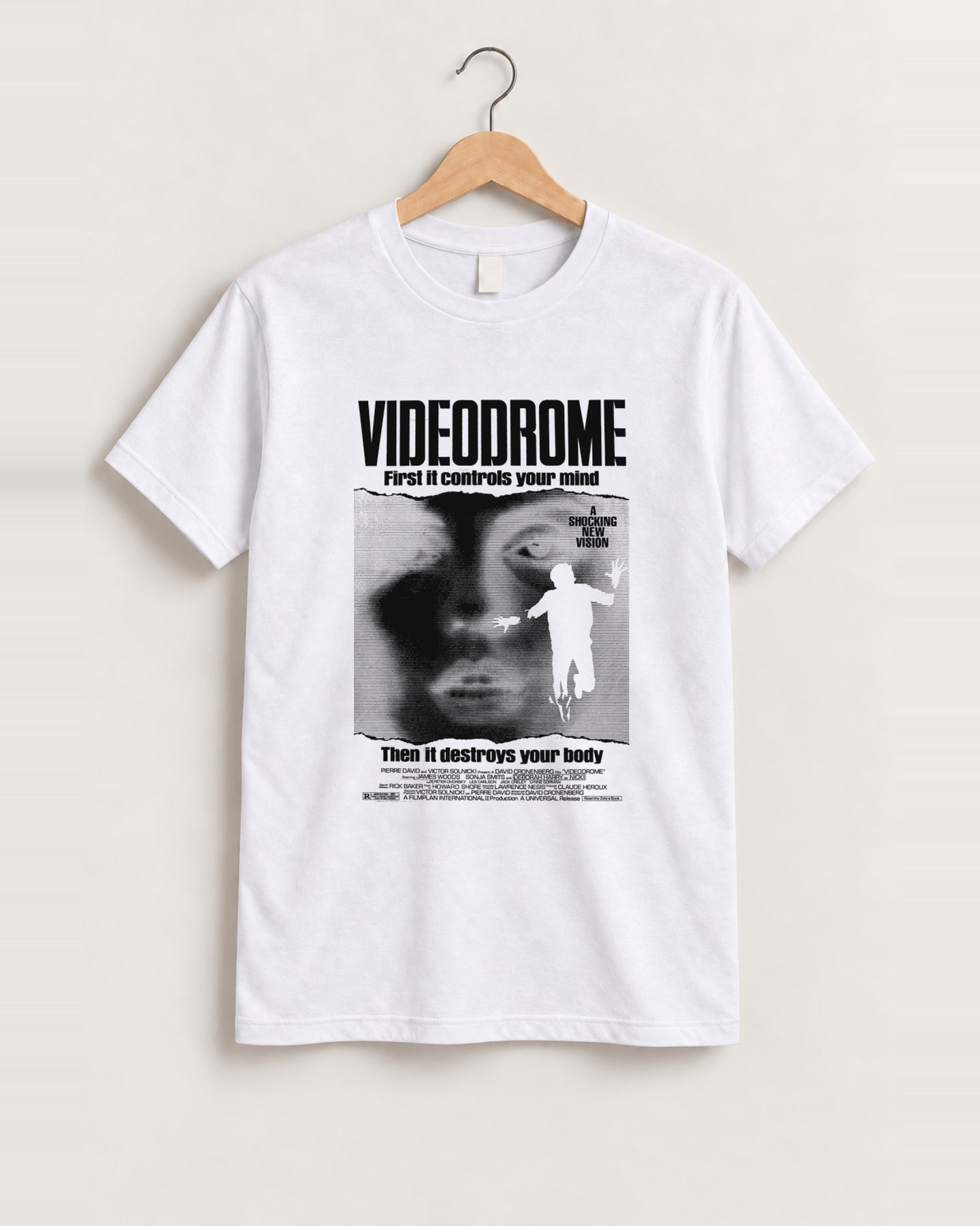1983 'videodrome' vintage white tee front