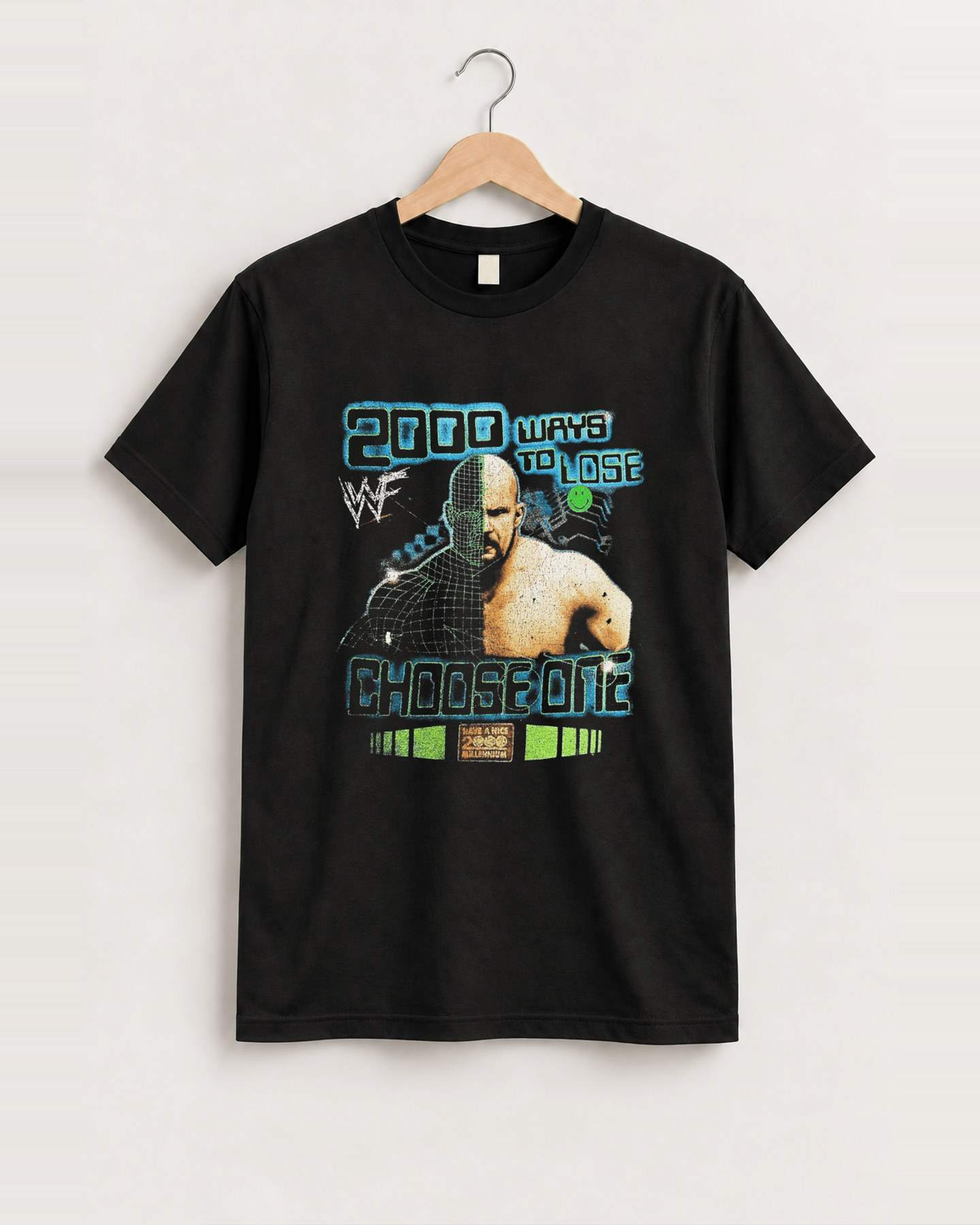 2000 Wwe 'ways to lose' steve austin distressed vintage black tee front