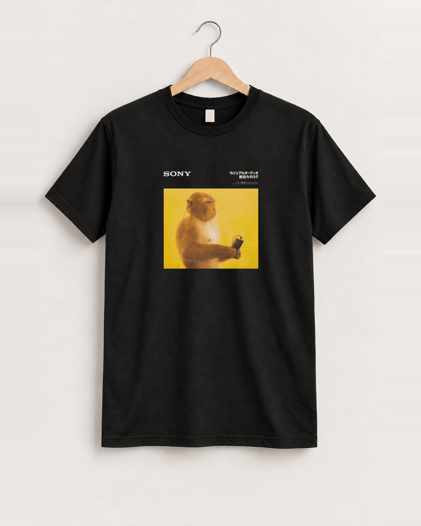 1988 Sony 'meditating monkey' black faded tee front