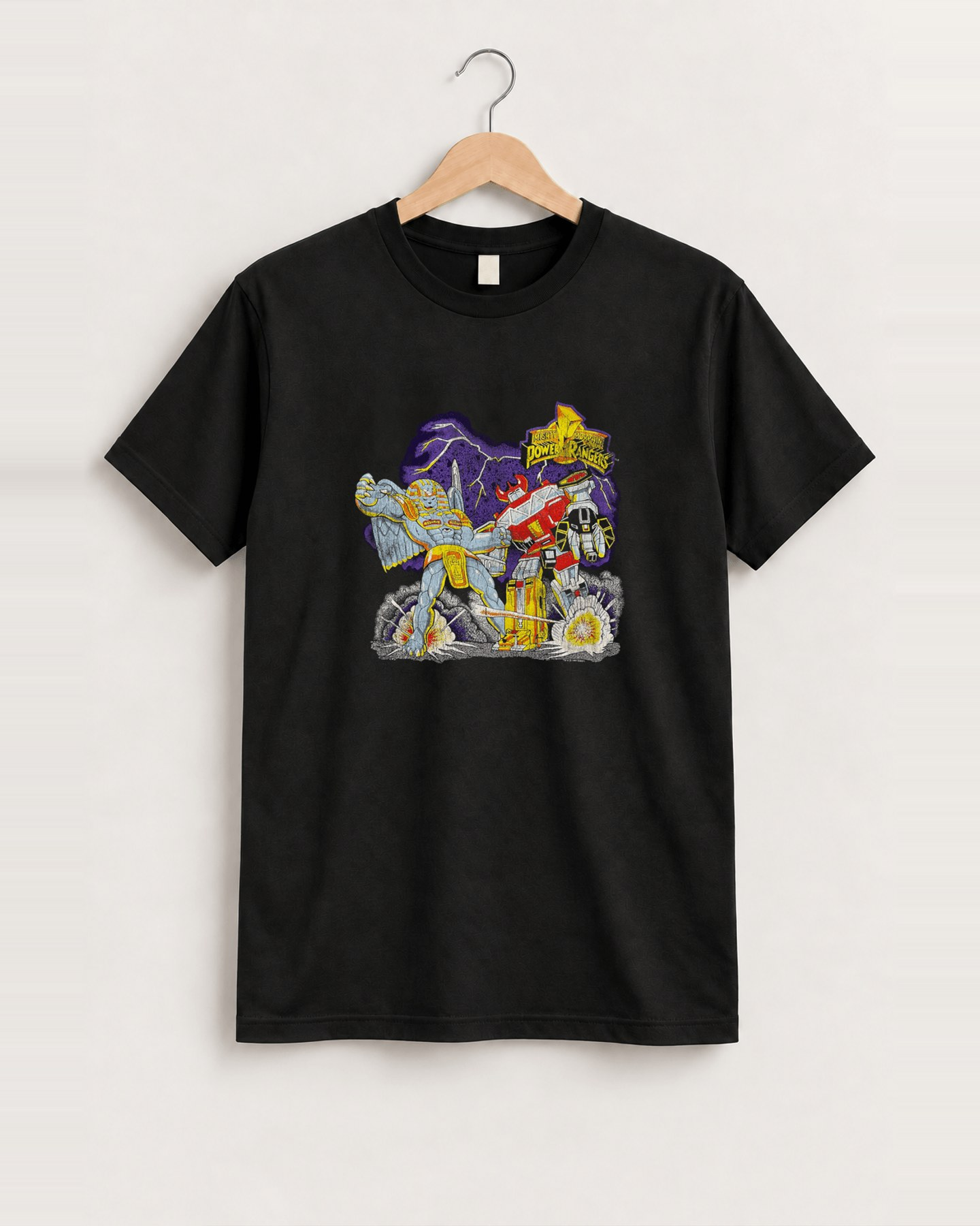 Mighty morphin power rangers black tee front