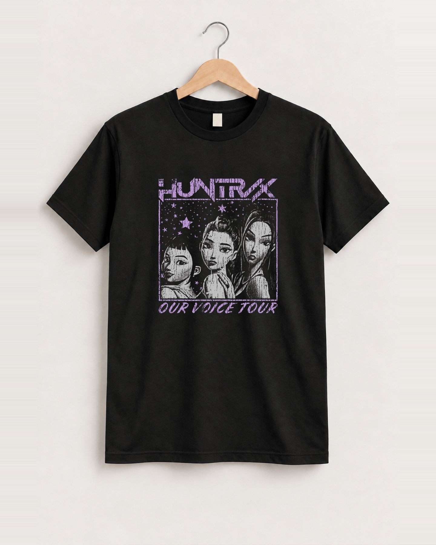 Huntrix our voice tour black tee front