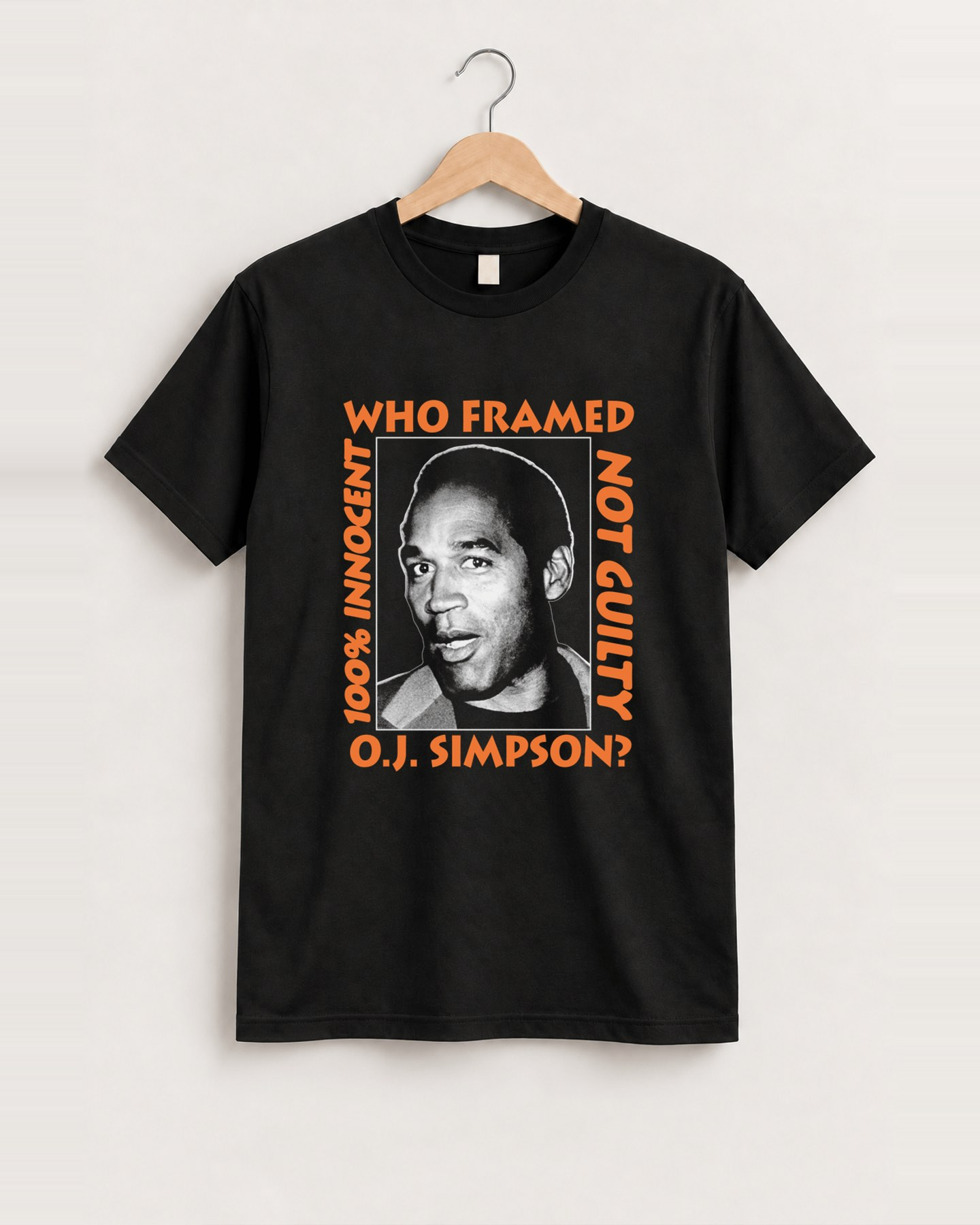 Vintage oj simpson 'who framed oj' 1995 black t-shirt front