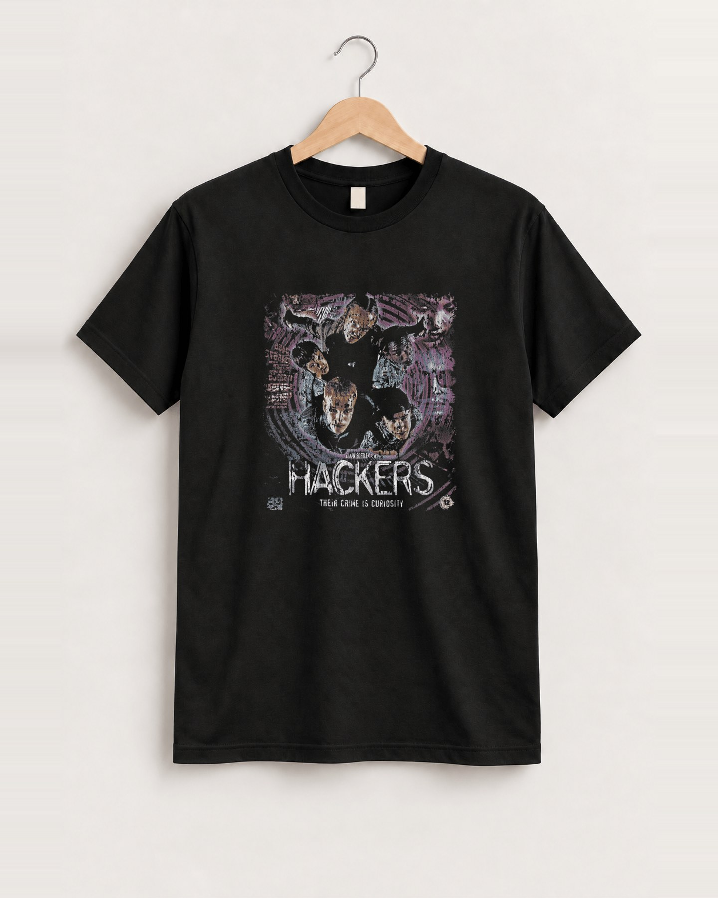 '95 hackers vintage black t-shirt front