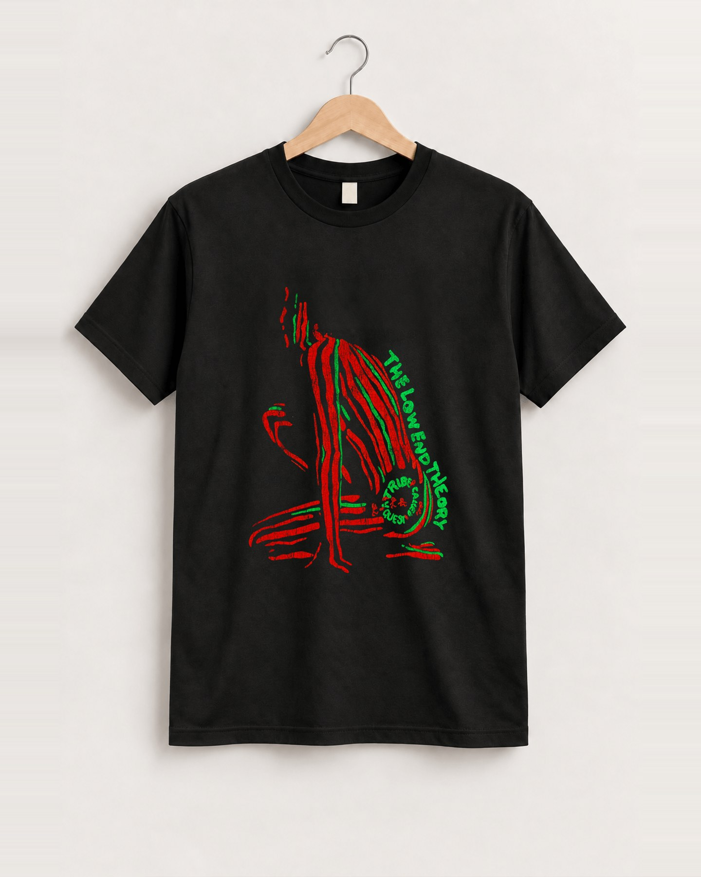 1991 Tribe Called Quest 'Low End Theory' Washed Black T-Shirt, approved scene front [FG-c14e1a294594]