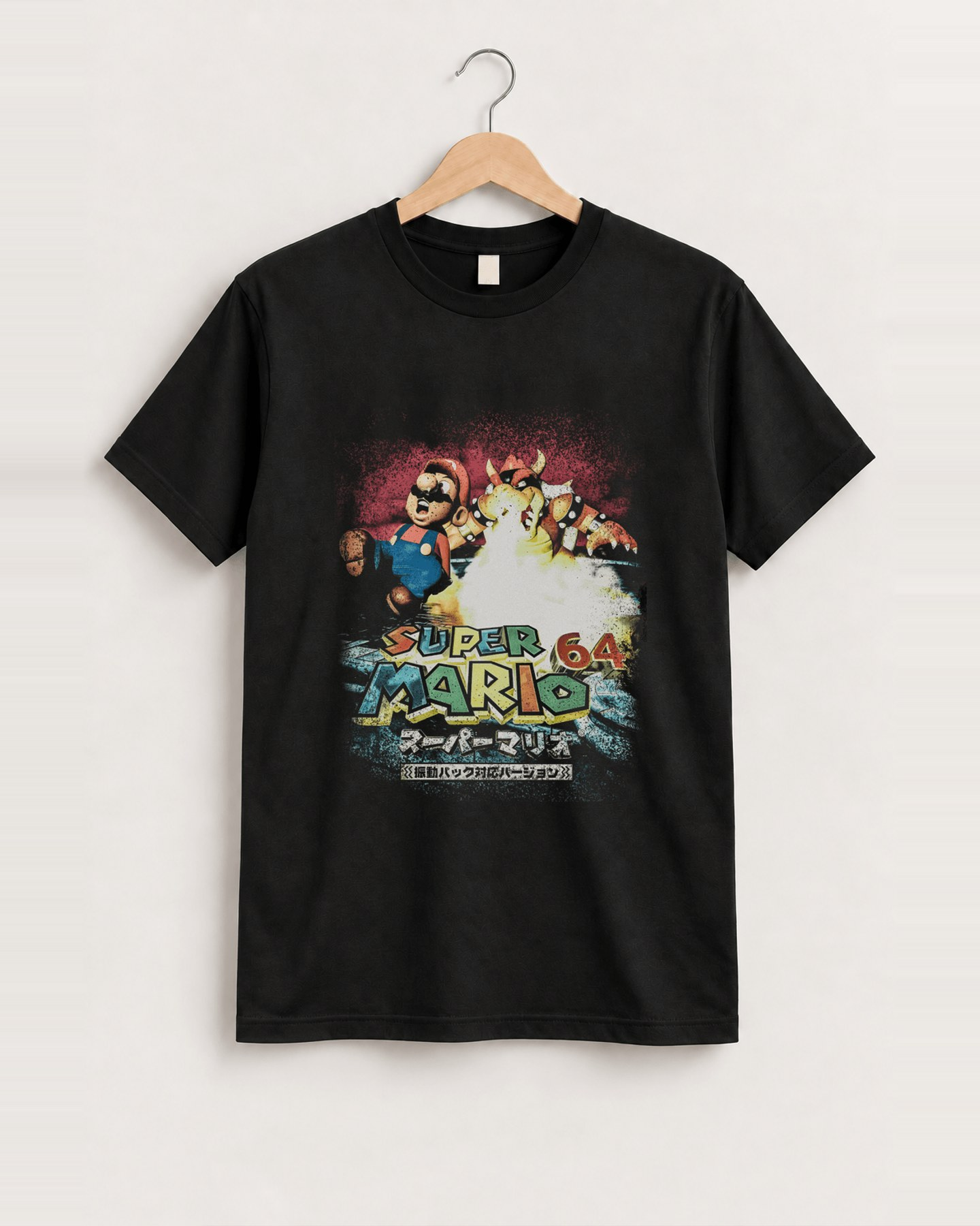 Beautiful '96 japanese 'mario 64' vintage black tee front