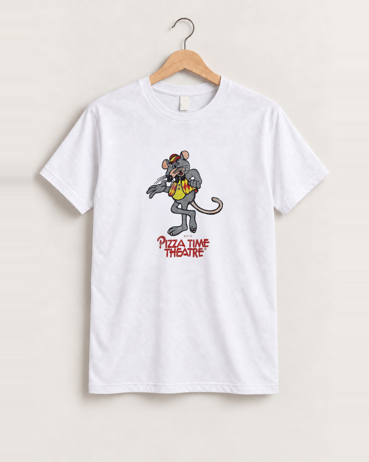 70s chuck e cheese white tee front