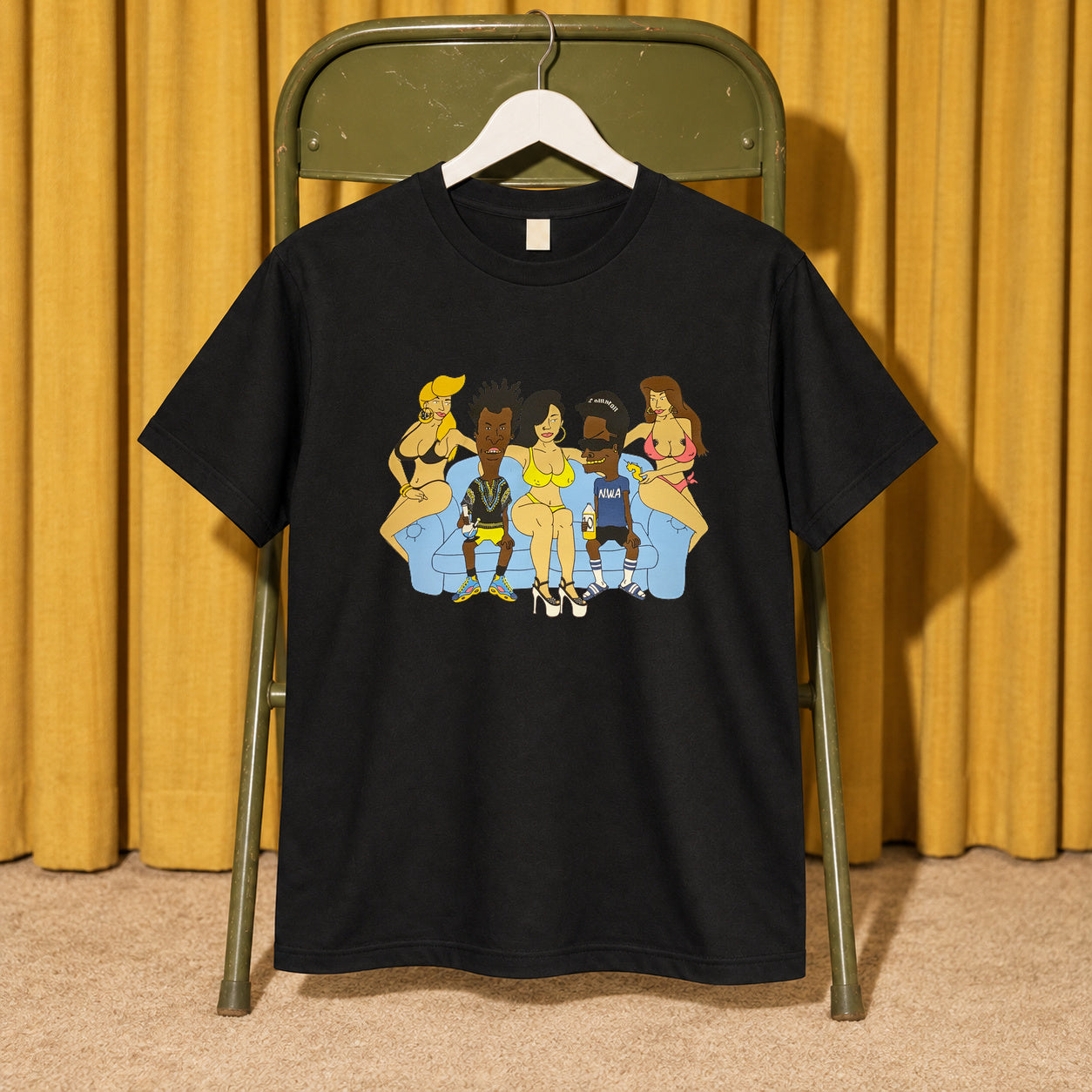 Beavis & butthead nwa black t-shirt — black tee, front print, chair setting
