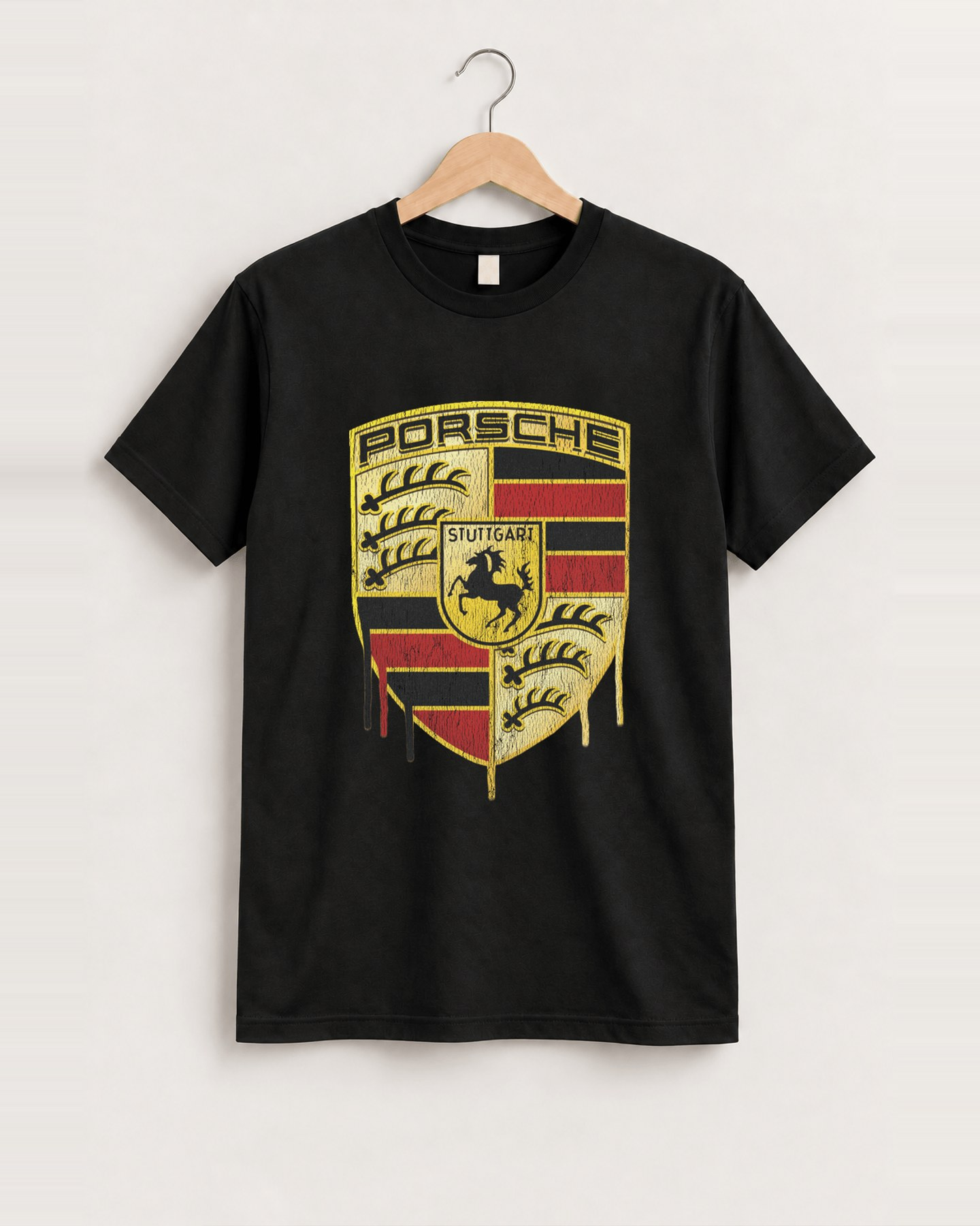 Need money for porsche black tee front