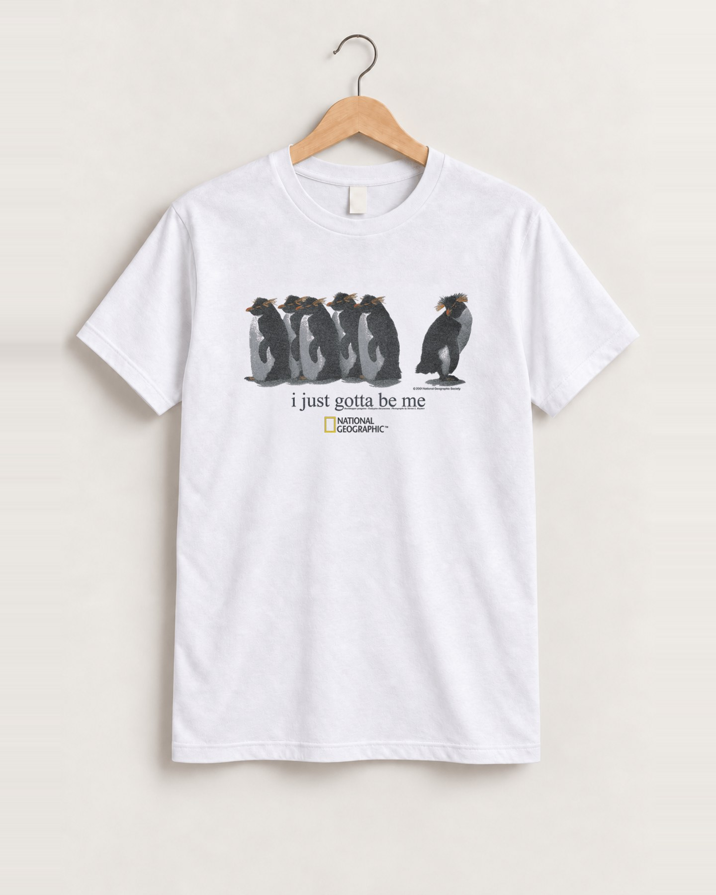 2001 'i just gotta be me' rockhopper nat geo rare womens white tee front