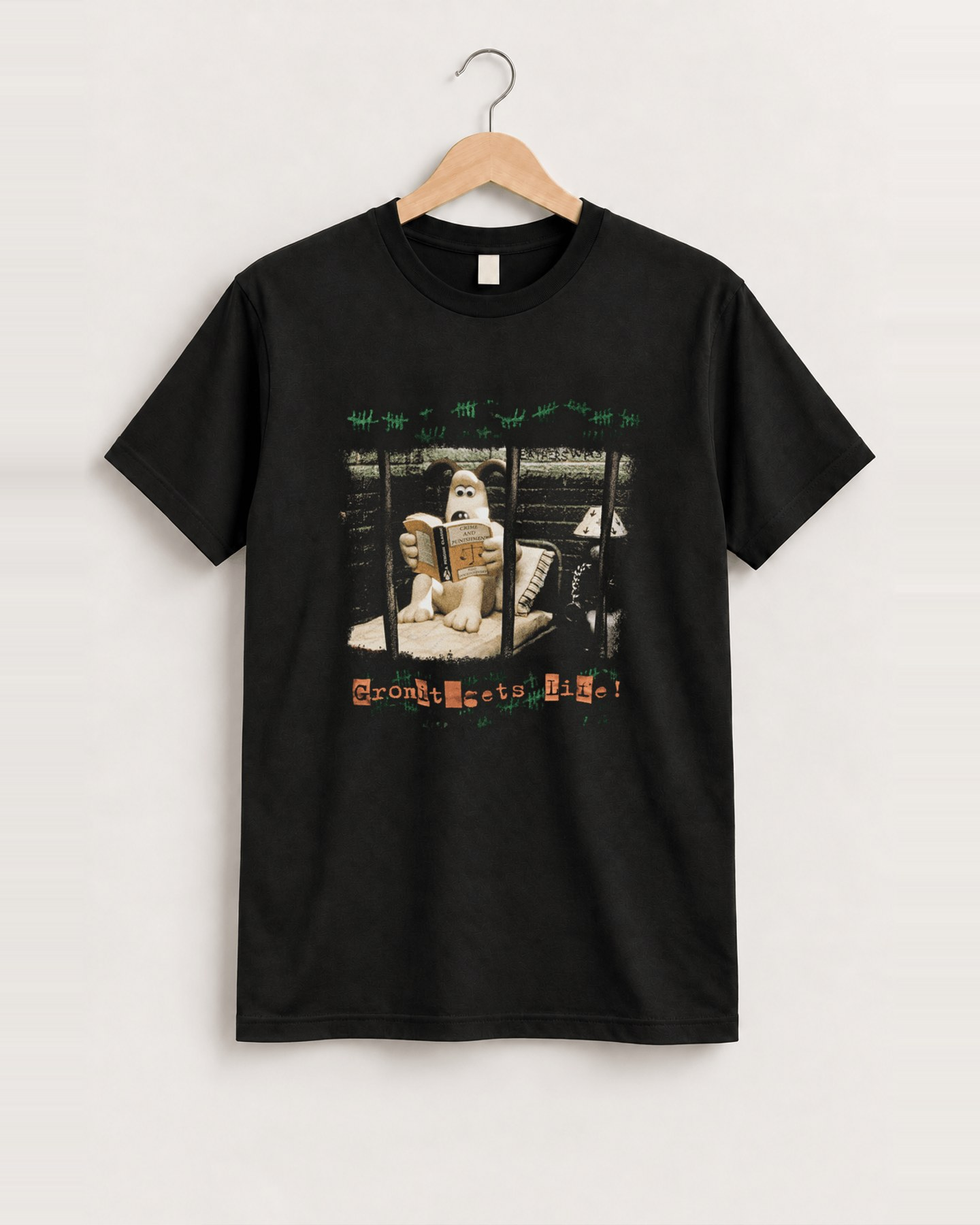 Vintage 'gromit gets life' black tee front