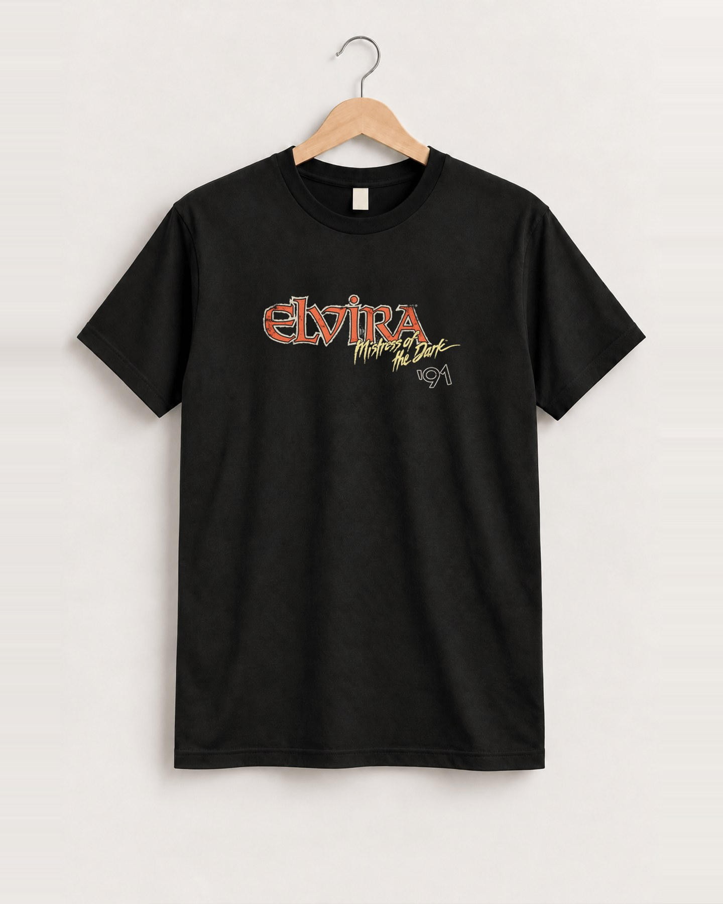 1991 Elvira 'fright light' vintage beer black cut-off tee front