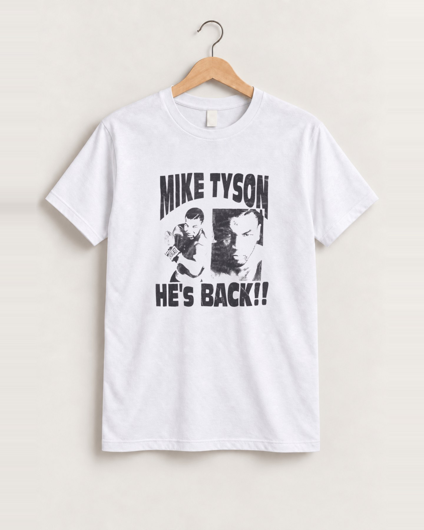 Mike tyson he's back white tee front