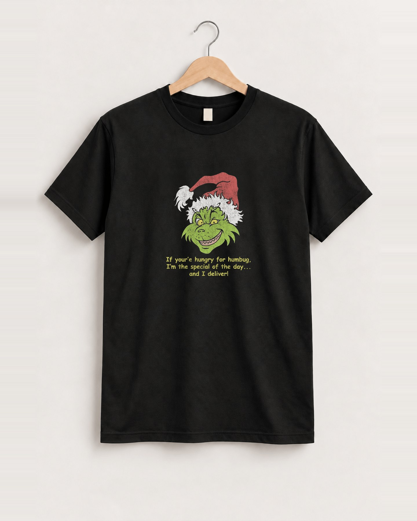 Y2k grinch hungry humbug black tee front