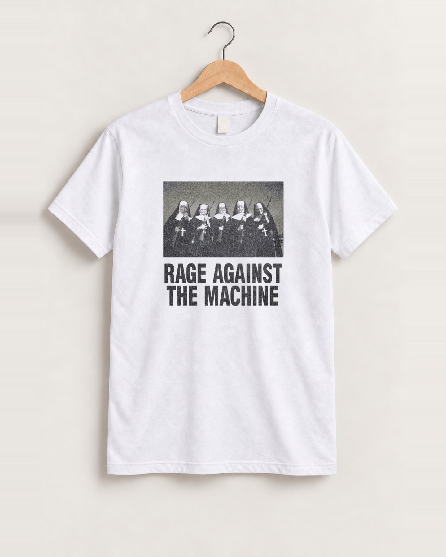 90s RATM 'Nuns & Guns' Ultra Rare Washed White T-Shirt, approved scene front [FG-e0c330dbdbe3]