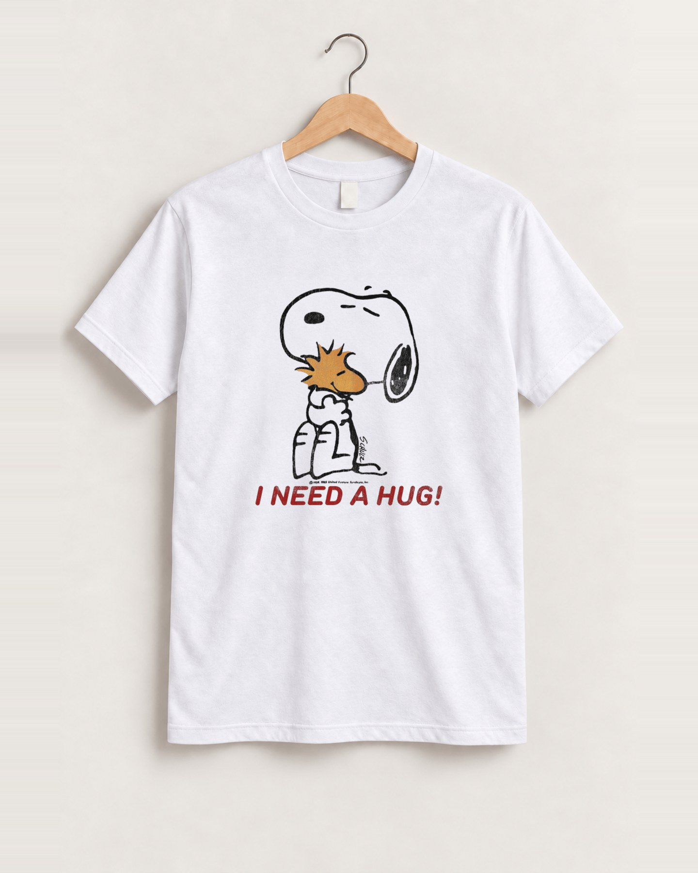 Peanuts i need a hug white tee front