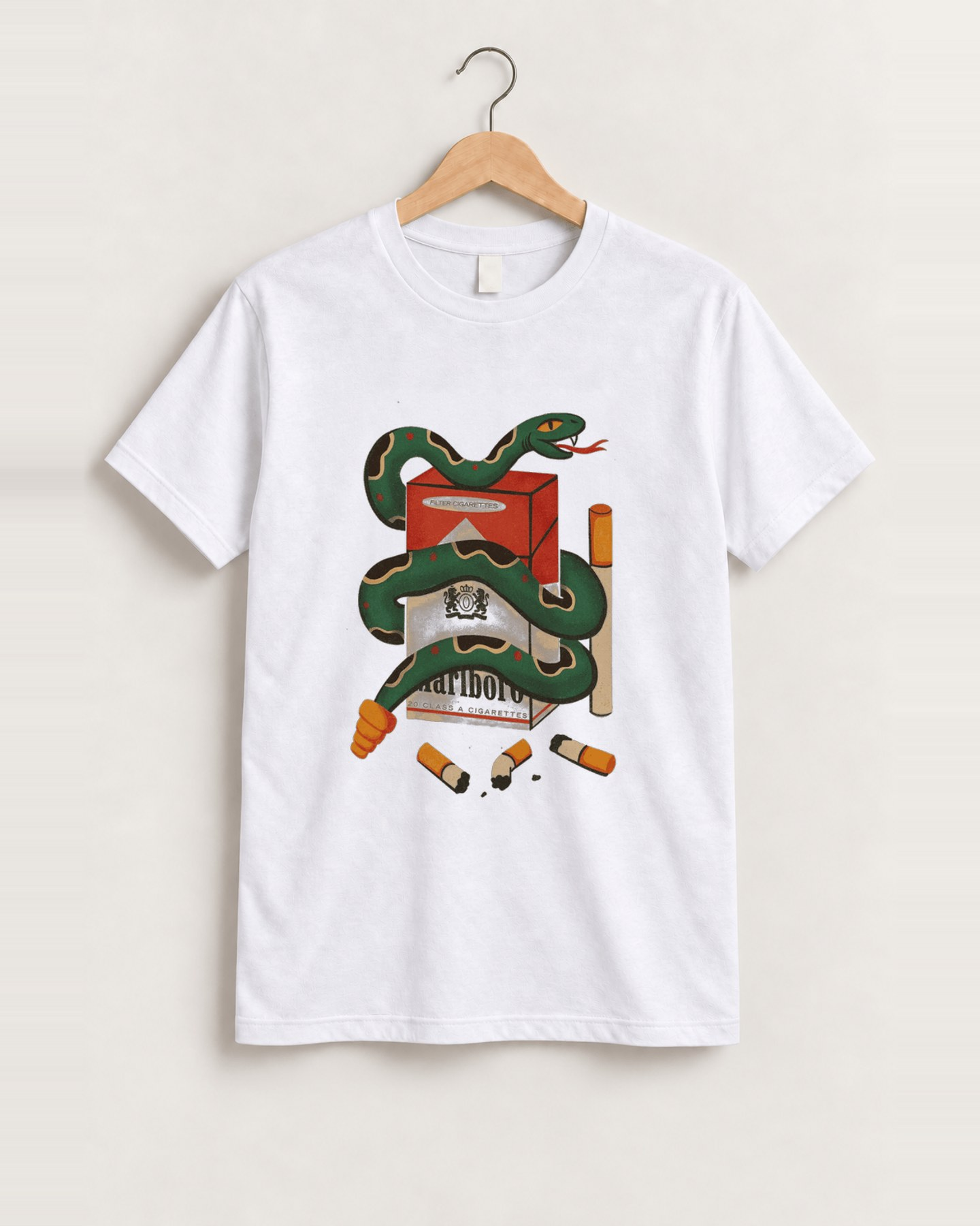 Tobacco snake white classic tee front