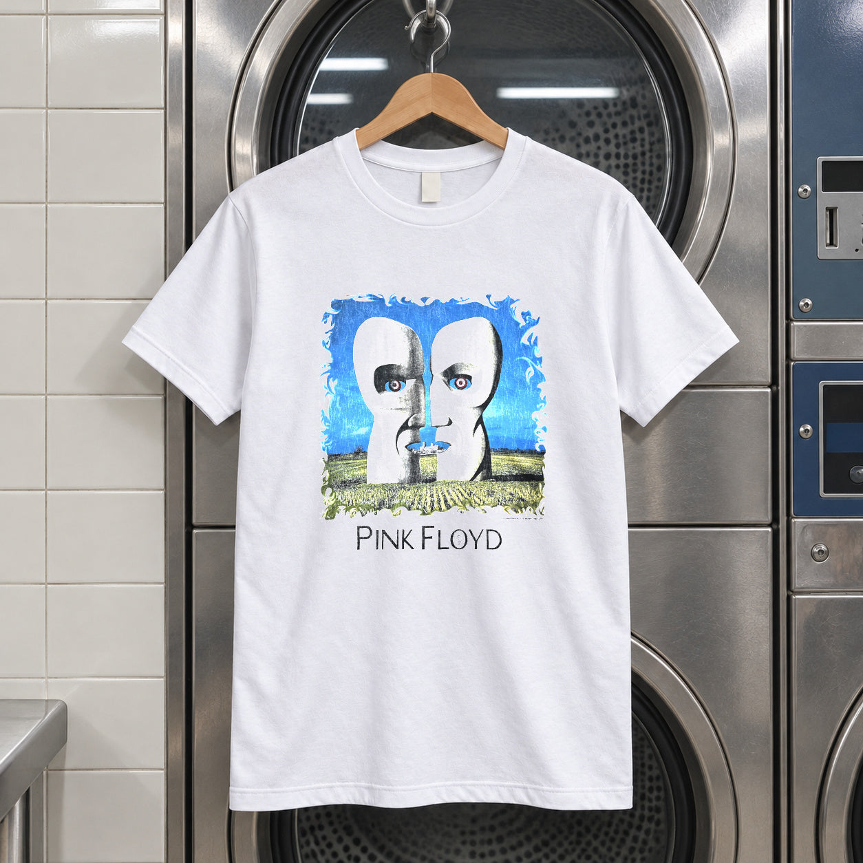 1994 Pink floyd white tee — white tee, front print, laundry setting