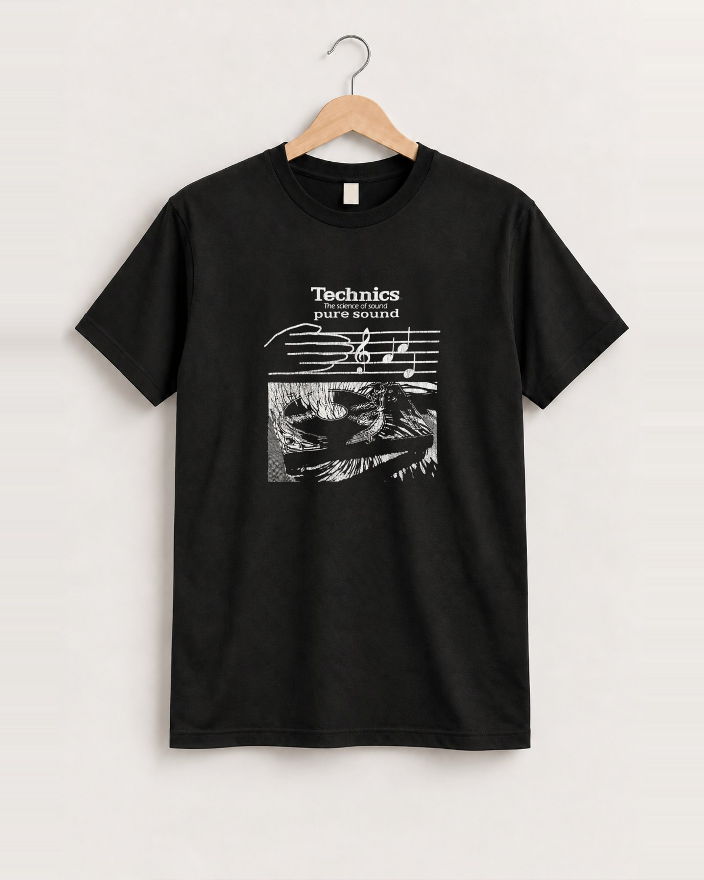 90s technics pure sound black tee front