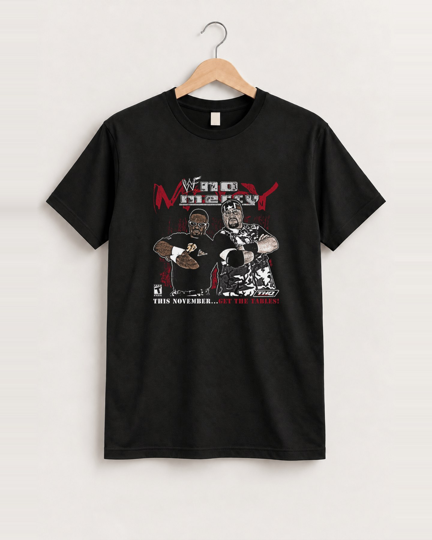 Wwf no mercy n64 black tee, approved scene front [FG-f512346c5597]