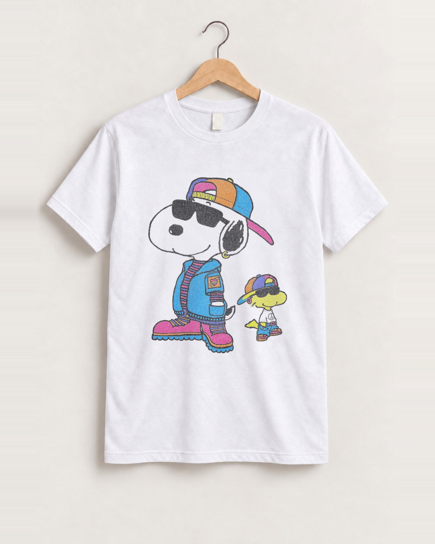 90s Snoopy & Woodstock Hip-Hop Rare Washed White T-Shirt, approved scene front [FG-f6c35721dff8]