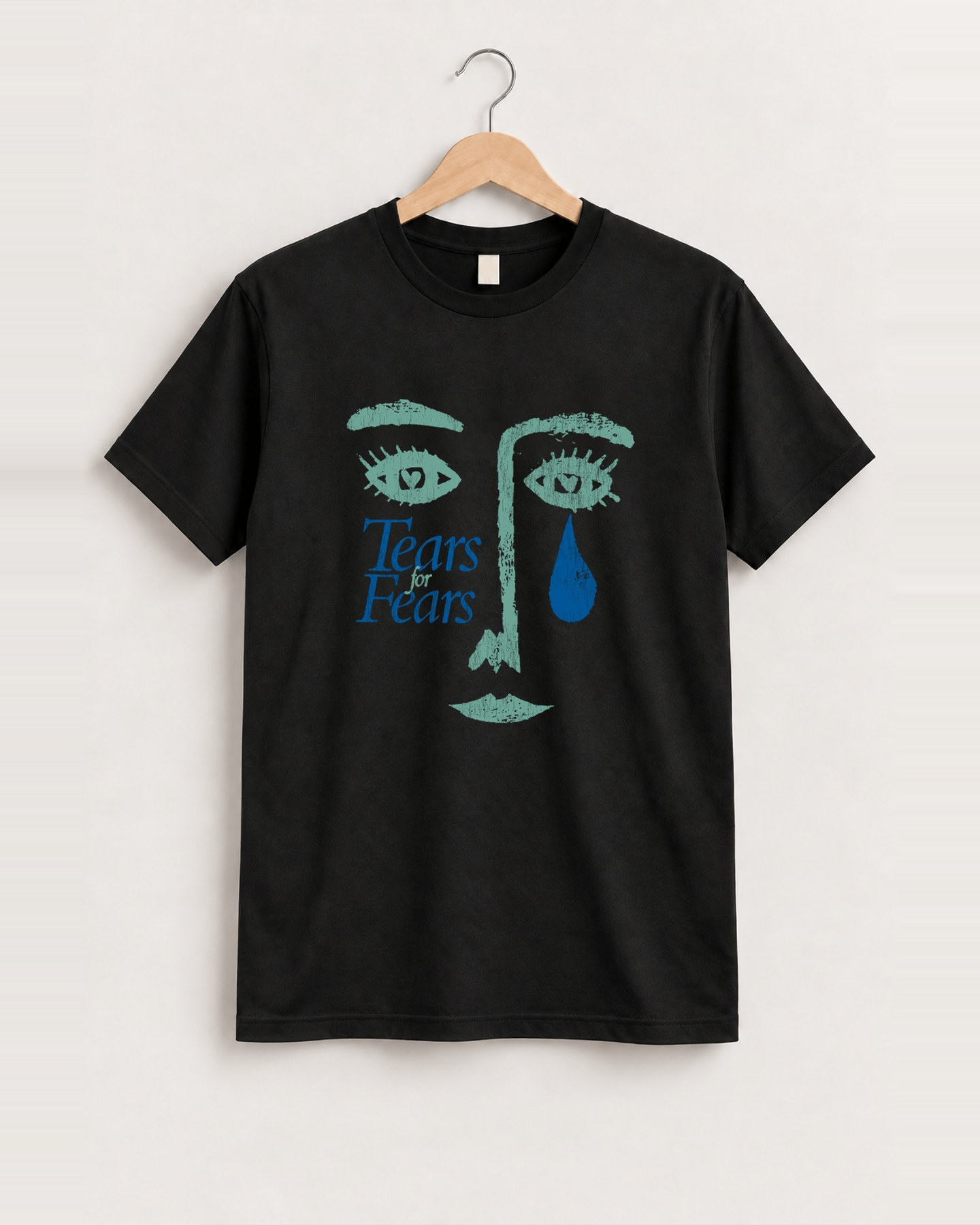 Rare Tears For Fears Washed Black Tee, approved scene front [FG-f9b26867b451]