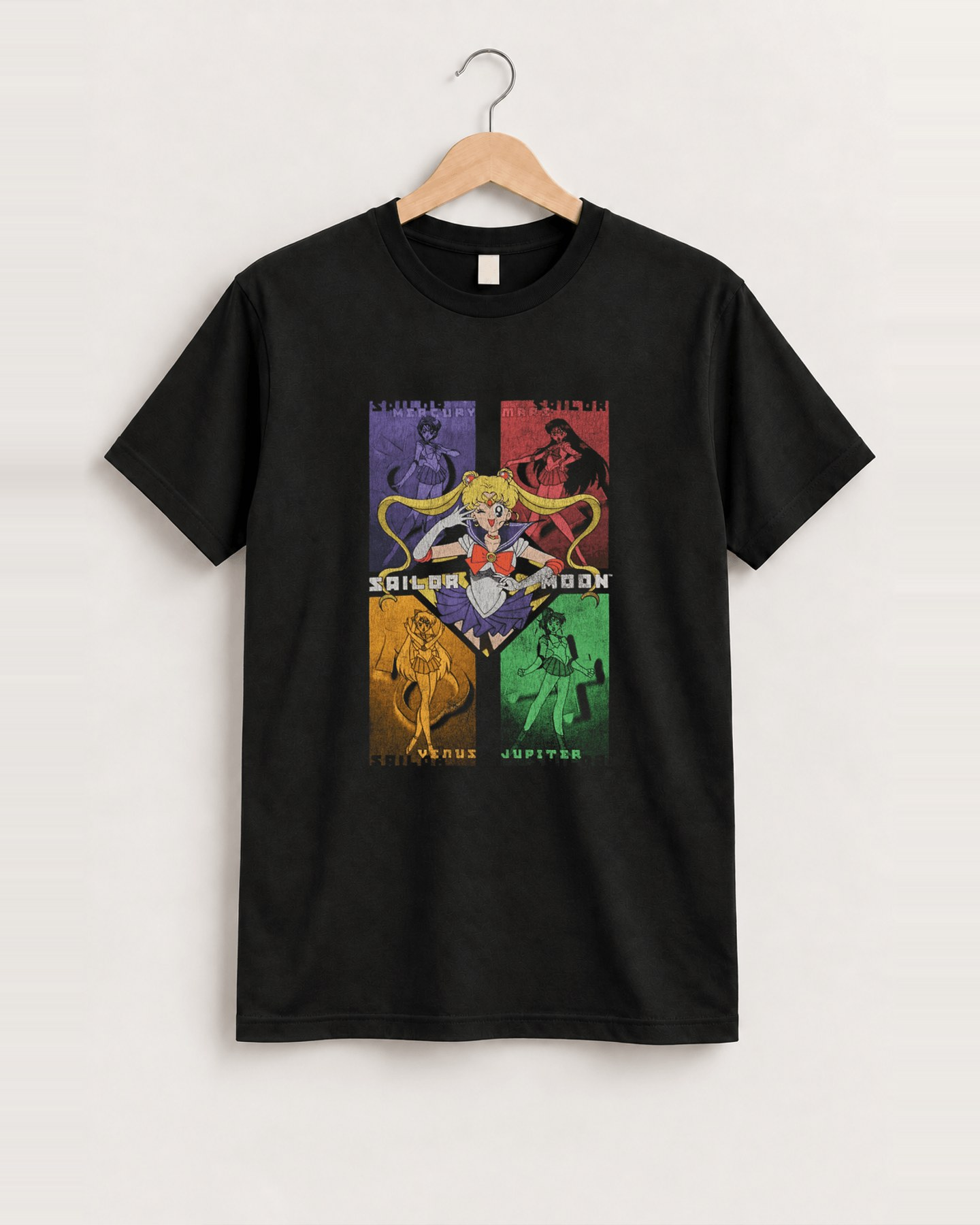 Sailor moon grid black tee front