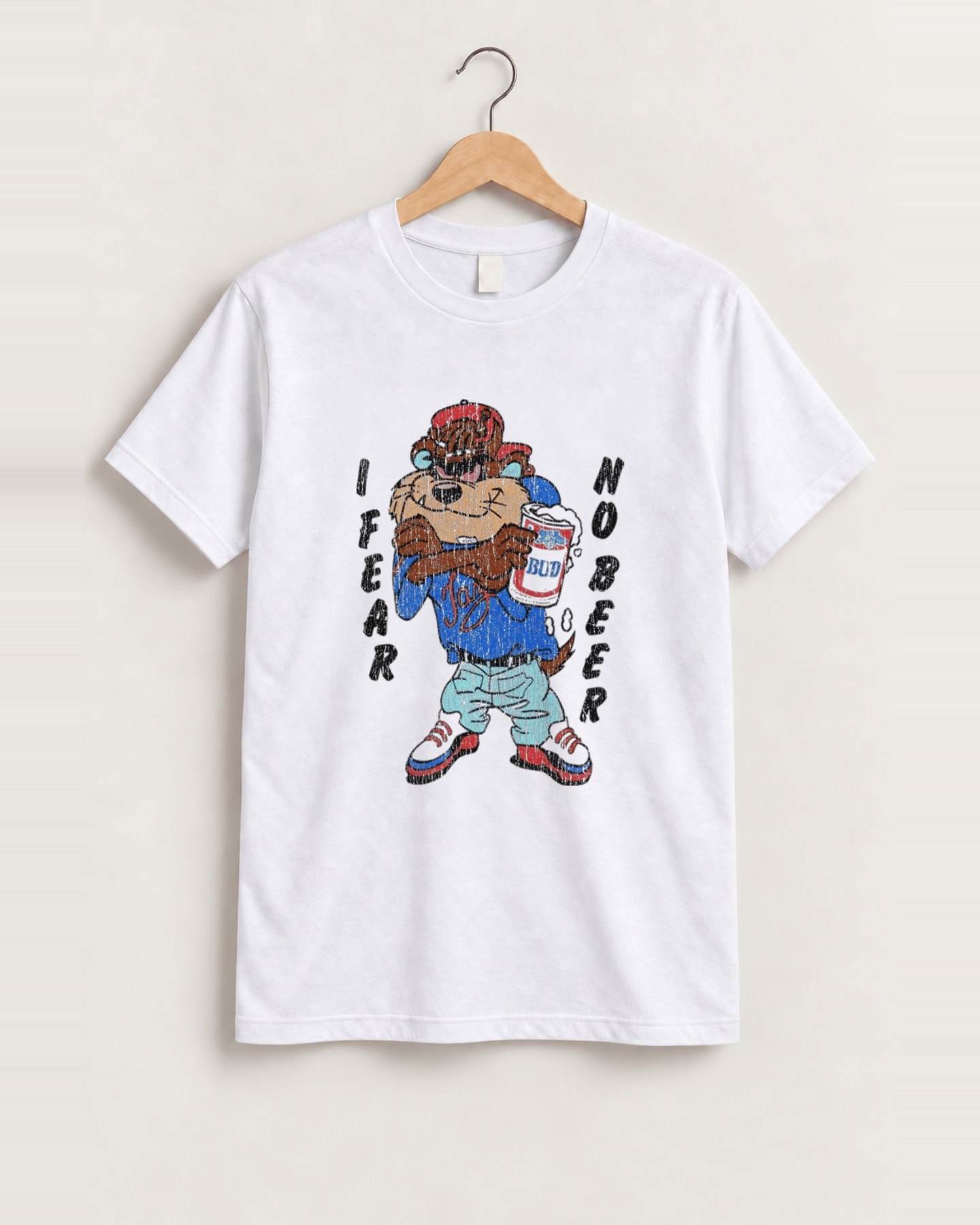 Taz i fear no beer white tee front